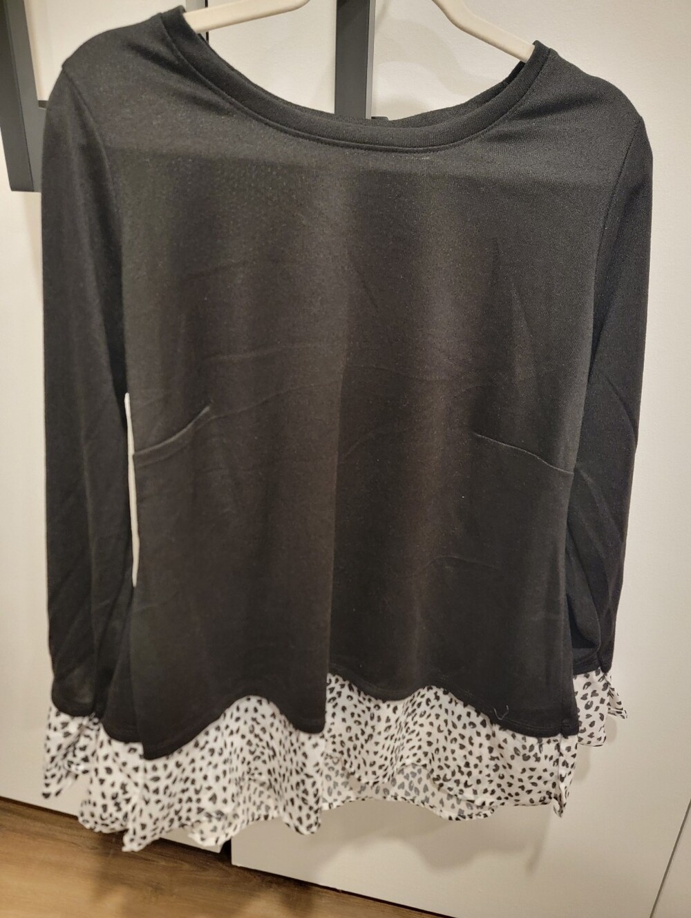Avenue Black Long-Sleeve Top with Printed Ruffle Hem